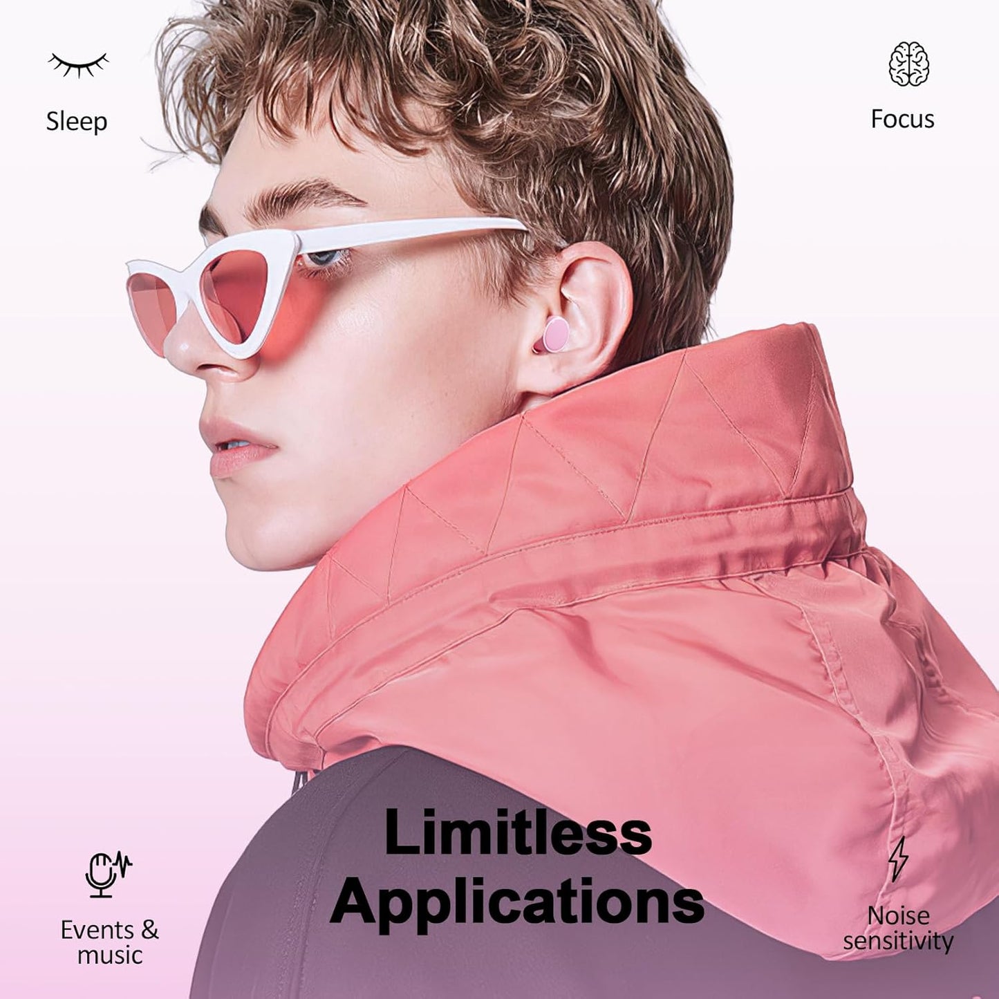 Ear Plugs for Sleeping 45dB Noise Cancelling Ear Plugs for Concerts, Focus, Travel, Work Silicone Hearing Protection Earplugs with 8 Tips (XS-L) Reusable Noise Reduction Ear Plug for Snoring Pink