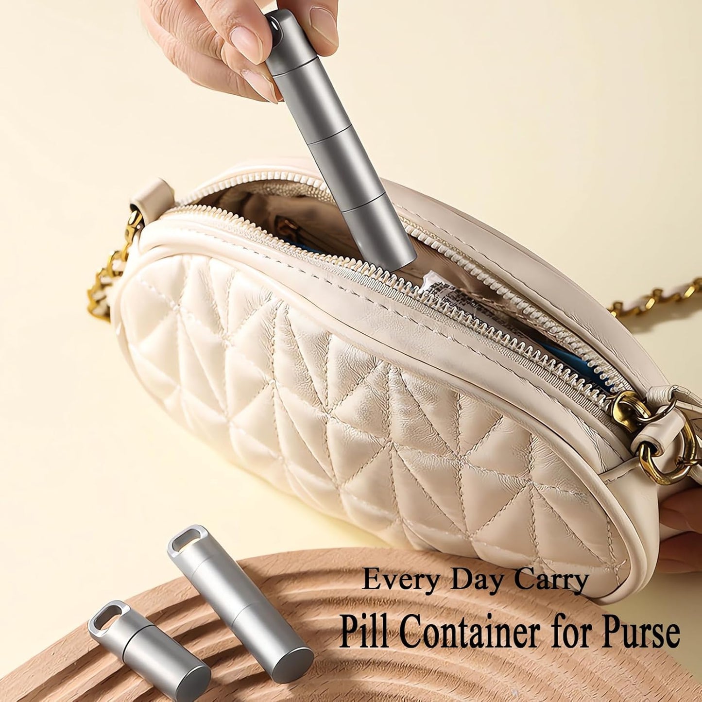 Small Keychain Pill Holder,304 Stainless Steel Portable Pill Case Organizer for Travel,Waterproof Pocket Pill Container Medicine Box for Purse Men (Medium Portable Pill Case)