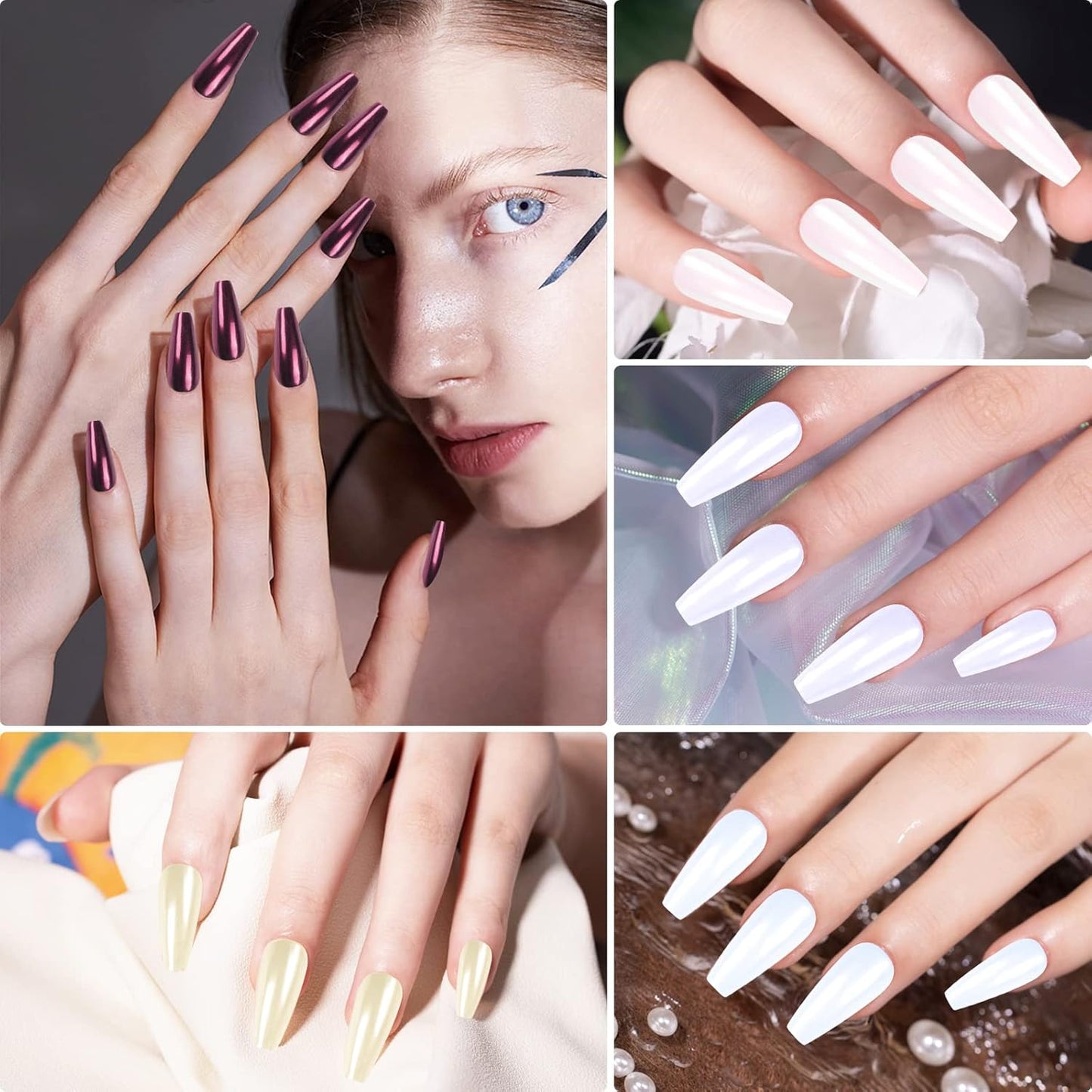 Artdone Chrome Nail Powder Metallic Mirror Effect Pigment Chrome Iridescent Aurora Nail Glitter Mermaid Pearl Glitter Dust Kit for Gel Polish Nail Art Decoration, Resin Craft