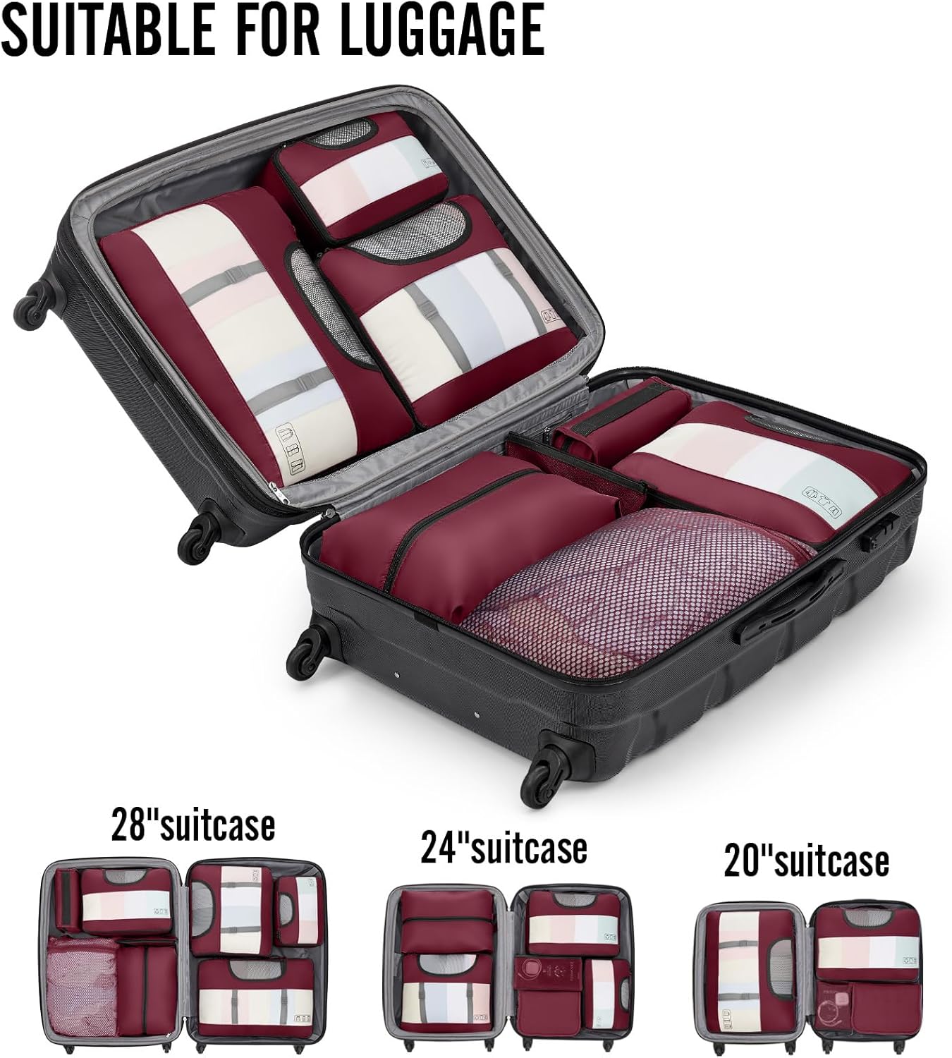 Veken 10 Set Packing Cubes for Travel Essential, Suitcase Organizer Bags in 4 Sizes, Carry-On Luggage Accessories with Large Laundry & Hanging Toiletry Bag, Must-Have for Airplane, Road Trip & Camping