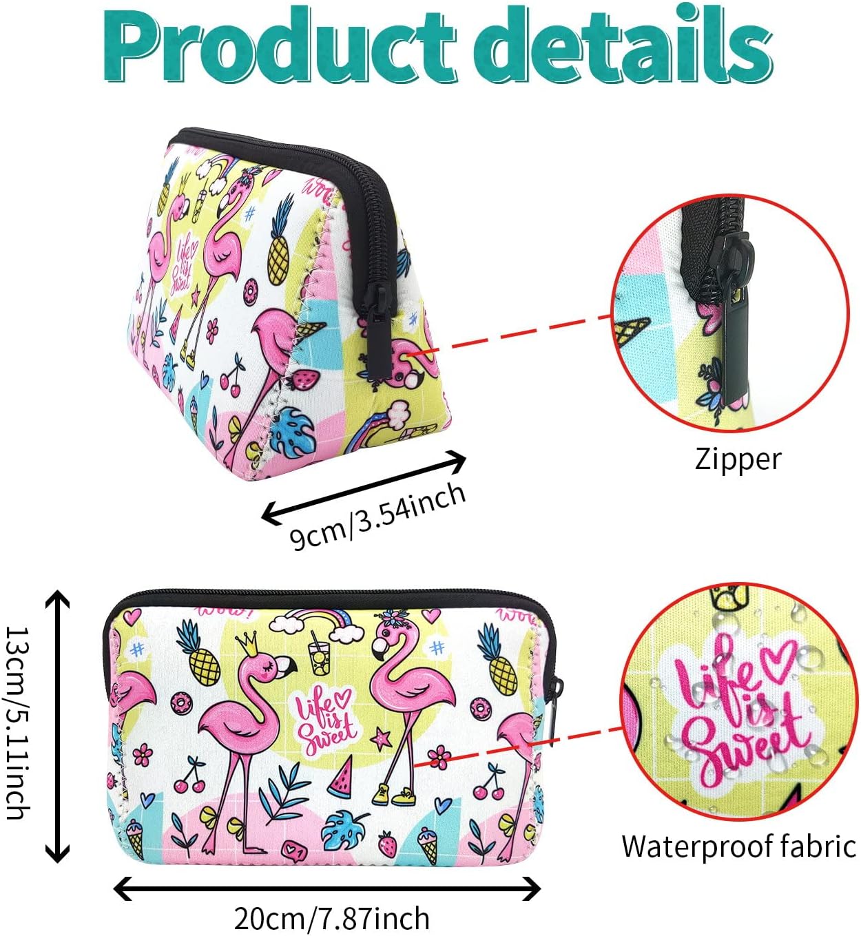 Cosmetic Bag Waterproof Neoprene Zipper Pouch Travel Portable Toiletry Makeup Bags Organizer Case for Women and Girls