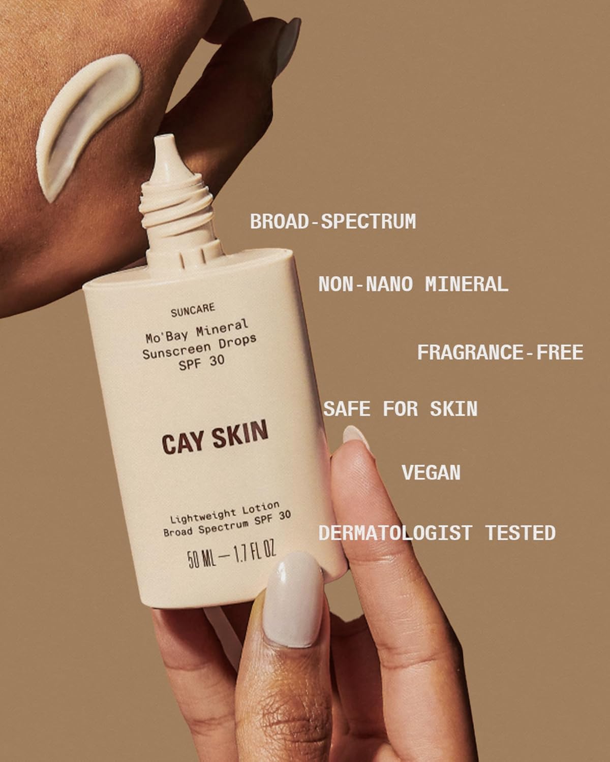 Cay Skin Mo'Bay Mineral Sunscreen Drops SPF 30 – Broad Spectrum Face Sunscreen & Makeup Primer w/Sea Moss – Lightweight, Moisturizing Reef Safe Lotion with Natural Finish for All Skin Types – 1.7 oz.