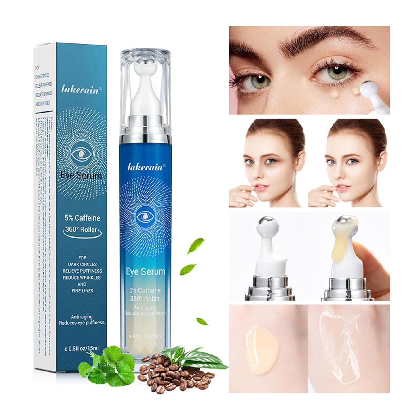 5% Caffeine Eye Cream, Under Eye Brightener, Eye Roller for Puffy Eyes, Dark Under Eye Circles Treatment, Eye Cream for Puffiness and Bags Under Eyes, Under Eye Serum & Eye Oil Roller #01