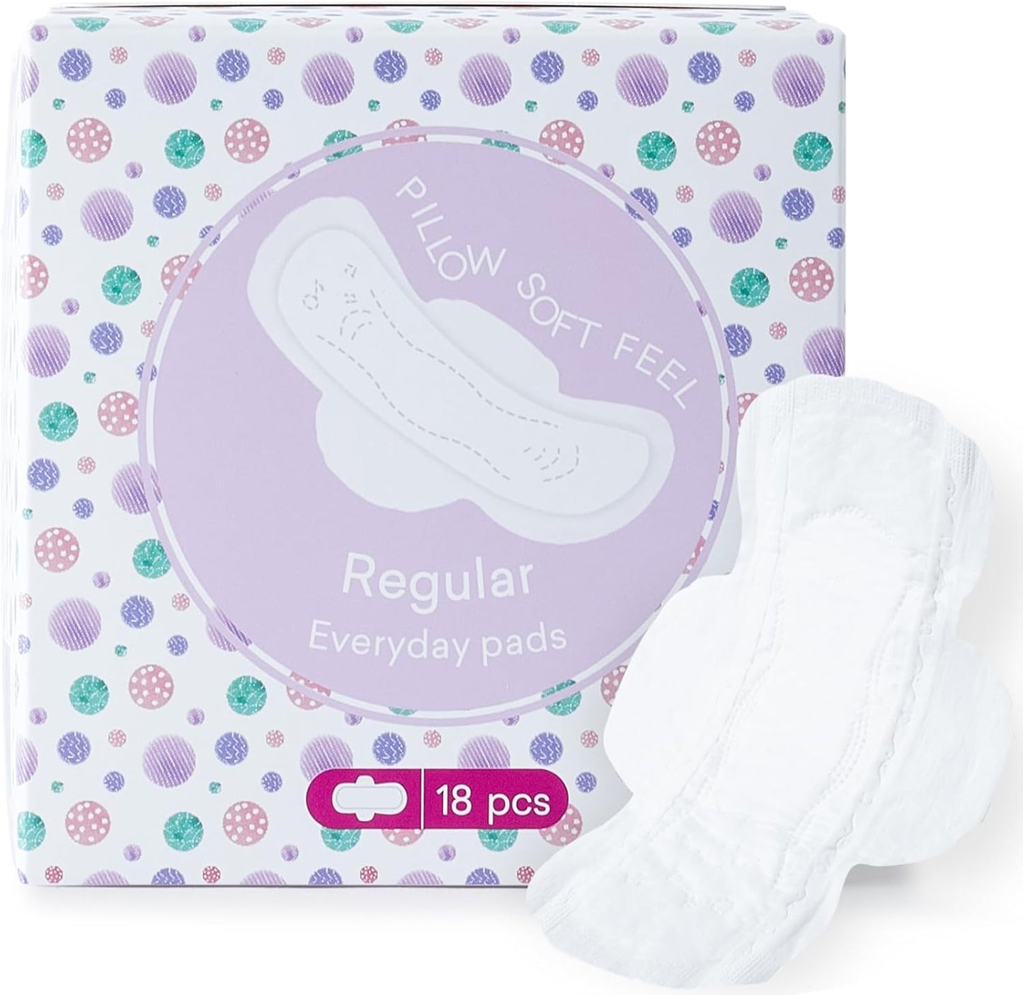 Teens Period Pads with Wings for Tweens, Organic Cotton Sanitary Pads for Teen Girls 9-14, Teen Regular, 18 CT