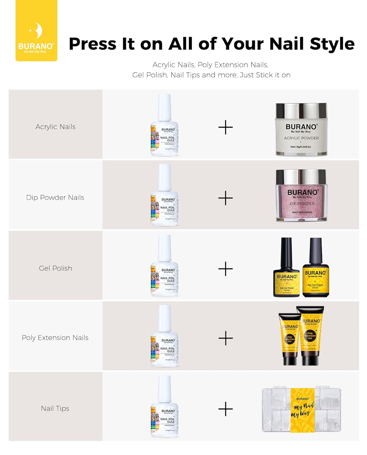 BURANO Nail Art Nail Foil Glue Gel, o.5 oz with 10PCS Foil Stickers Set Nail Foil Glue for Nails Foil Transfer Gel, Nail Design DIY UV LED Lamp Required (Design Foil 17)