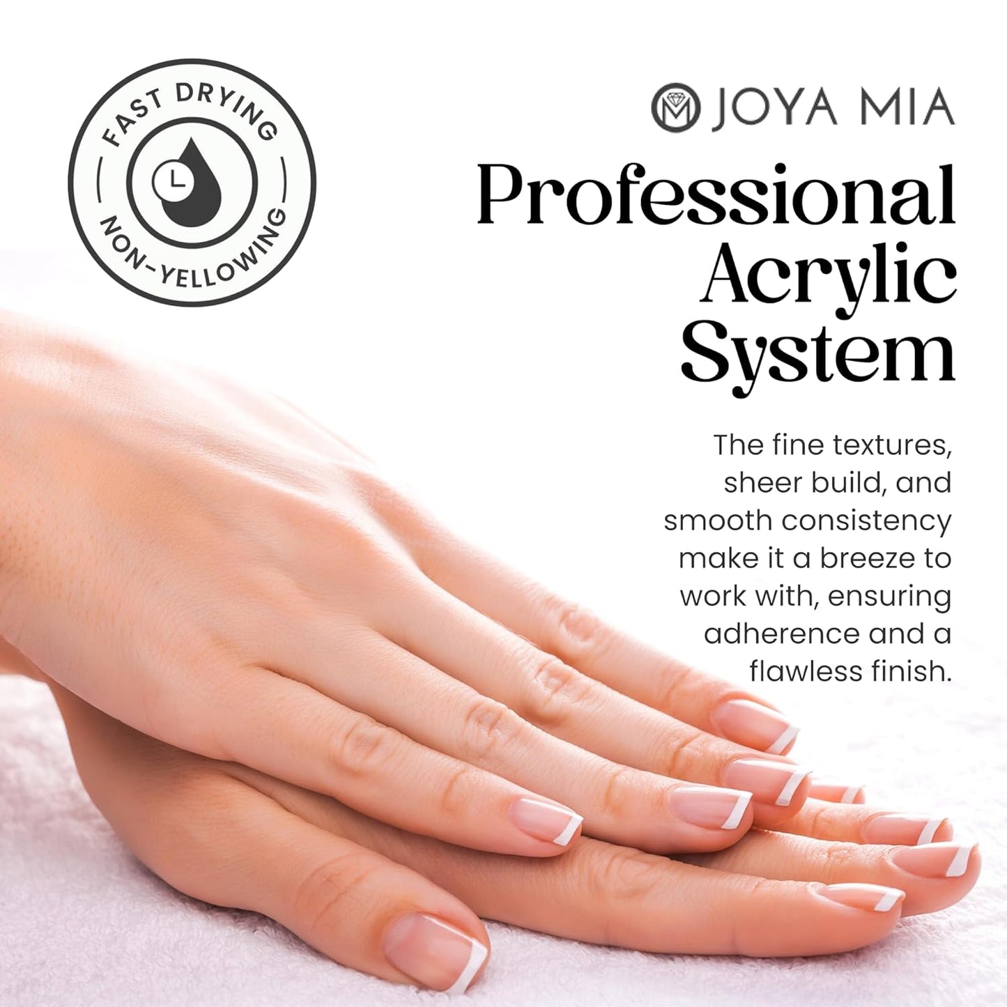 Joya Mia Acrylic Powder for Nails, MMA-Free, Super Adhesion Professional Powder for Flawless & Long-Lasting Nail Enhancements, Easy Application, Vibrant & Stunning Colors - Diamond Clear, 1 oz