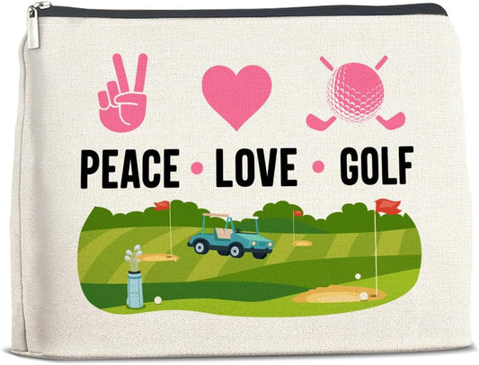 Golf Makeup Bag Gifts for Women Golfer Peace Love Golf Cosmetic Bag Zipper Pouch