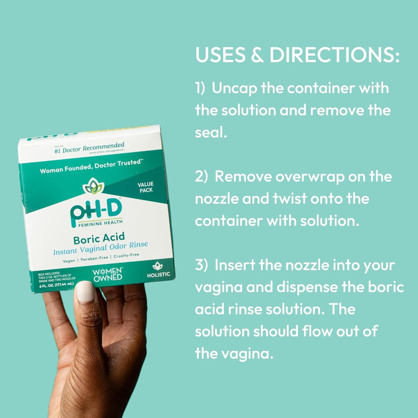 pH-D Feminine Health - Instant Odor Rinse with Boric Acid for Vaginal Odor - Vegan, Paraben-Free, Cruelty-Free (3 Fl Oz (Pack of 1)