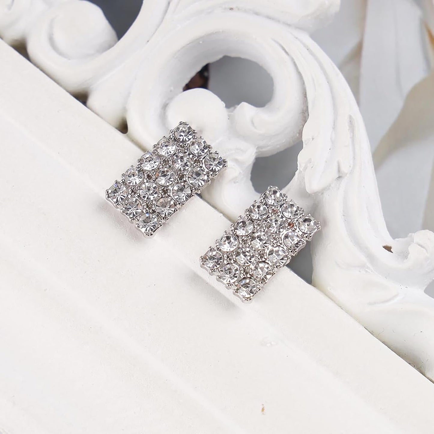 Vintage Rhinestone Square Earrings Square Crystal Earrings Silver Geometry Square Stud Earrings Sparkly Cz Bridal Earrings Jewelry for Women