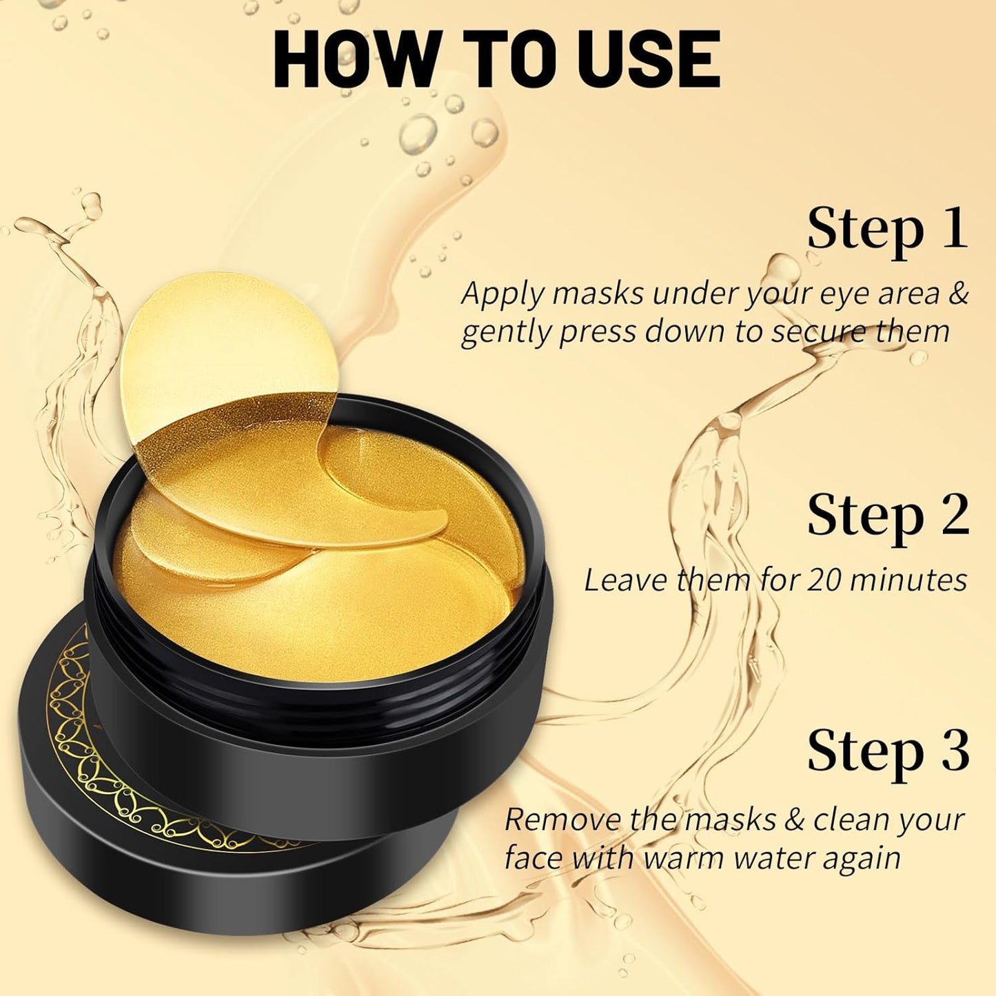 Snail Hydrogel Eye Patch, 24K Gold Gel Serum Mask for Dark Circles, Fine Lines, Puffy Eyes, Under Eye Bags, Moisturizing