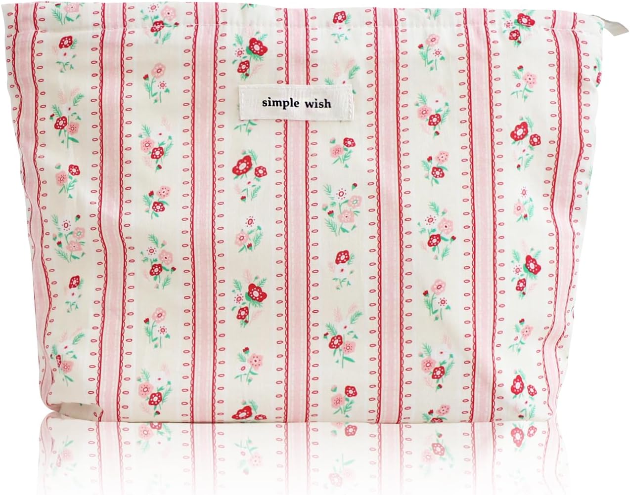 Wudygir Floral Makeup Bag for Women Travel Cosmetic Pouch with Zipper Large Capacity Canvas Toiletry Bag & Aesthetic Canvas Handbag (Pink Striped Floral)