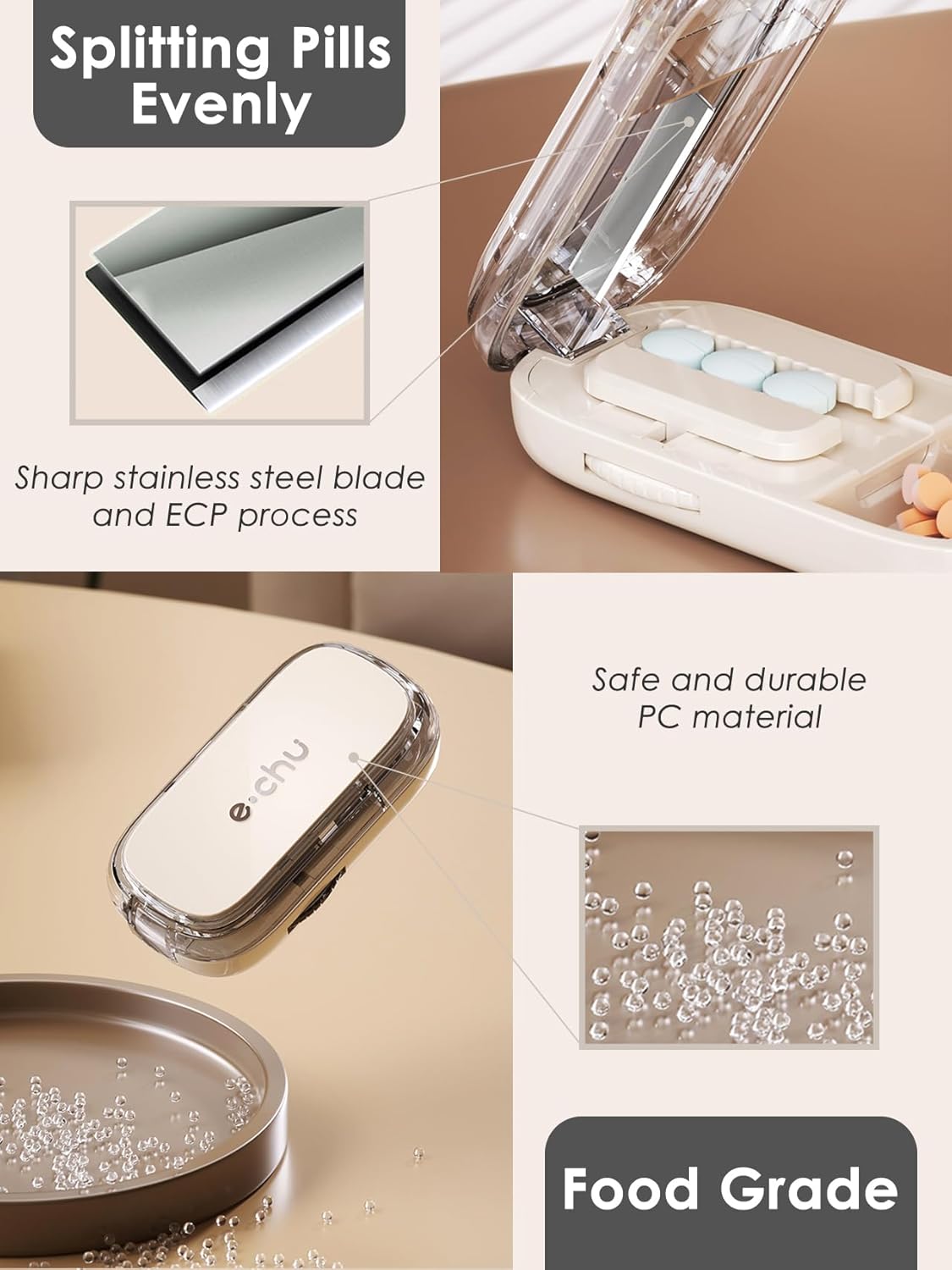 Pill Cutter Splitter for Small and Tiny Pills - Adjustable Pill Splitter with Centering Device for Cutting Multiple Pills, Precision Alignment, Easy to Use and Travel Sized, (1/2 White)