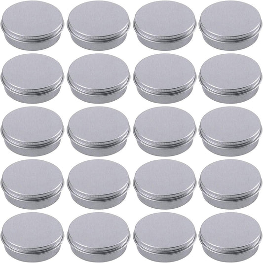 2 Ounce Aluminum Tin Jar Refillable Containers 60 ml Aluminum Screw Lid Round Tin Container Bottle for Cosmetic,Lip Balm, Cream, 24 Pack
