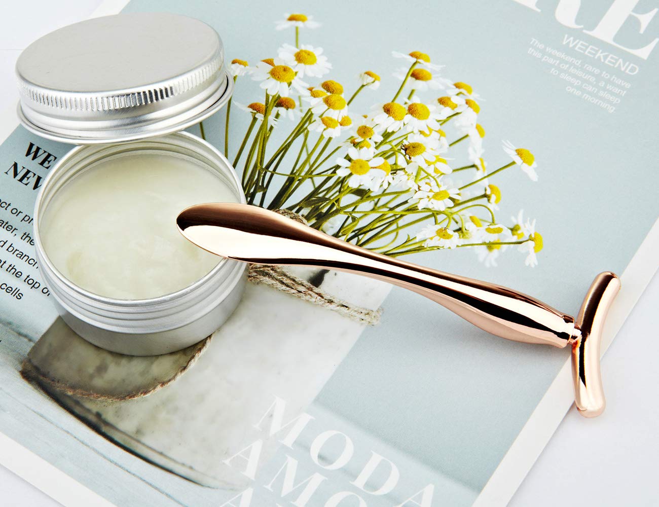 LISAPACK 2PCS Metal Eye Cream Applicator Wand Stick, Massager Tool for Facial Massage, Reduce Puffiness (Rose Gold)