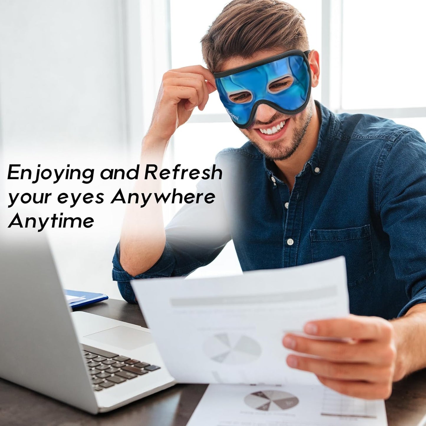 Cooling Eye Mask, Gel Eye Mask Cold Compress for Eyes, Reusable Eye Ice Pack, Cool Relaxation, Comfort Snug Fit, No Freeze, Eye Cover Ice Mask for Home, Office, 2PCS,Black & Blue