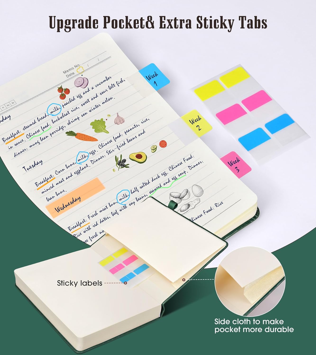 Lined Journal Notebook, 365 Pages B5 Large Journals for Writing Ruled Notebook, Hardcover Leather Journal for Women Men, Daily Notebook for Work, Note Taking, 100Gsm Thick Paper( 7.6'' X 10'' Green)