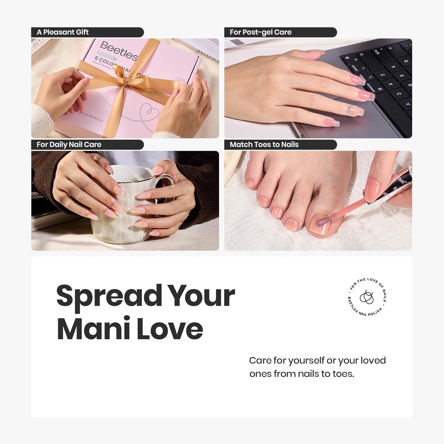 Beetles Pink Nail Polish Set, 5 Colors Nude Pink Jelly Collection Quick Dry Long Lasting Nail Polish Base & Top Coat and Cuticle Serum Kit Spring DIY Care for Nail Home Gift Sets For Women