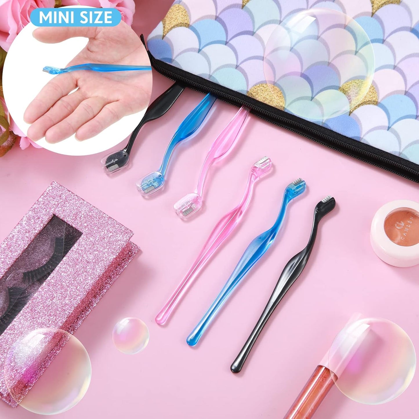 6Pcs Eyebrow Razor Mini Eyebrow Razor Trimmer Female Face Shaver Lip Hair Remover with Precision Cover Small Shaver for Women Makeup Face Care Tools(Blue, Pink, Black)