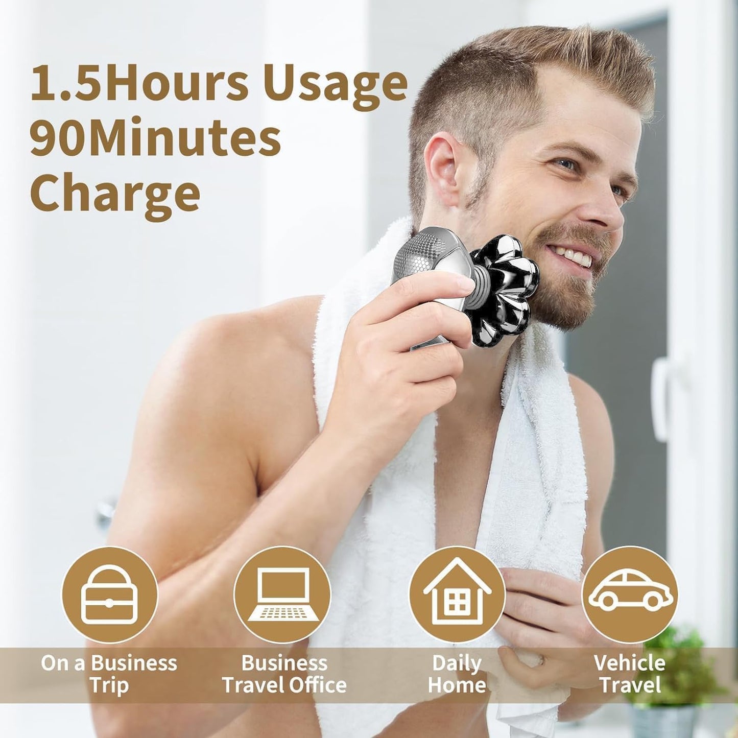 Detachable Head Shavers, SHPAVVER 5 in 1 Electric Razor IPX7 Waterproof for Bald Men, Wet Dry LED Display Rechargeable 7D Rotary Shaver Grooming Kit with Type C Charge A，Bright Silver