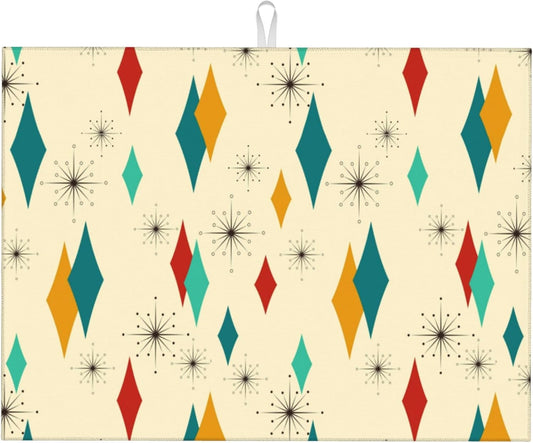 Mid Century Modern Dish Drying Mat for Kitchen Counter Atomic Retro Drying Pad 18x24 Inch Modern Absorbent Reversible Yellow Dish Drainer Rack Mats