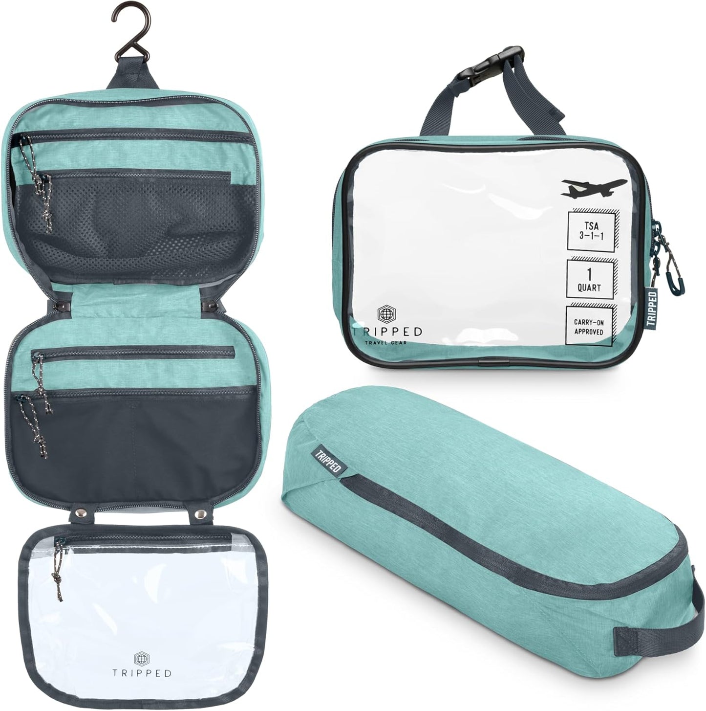 Toiletry Bag Kit Set: Hanging Travel Toiletry Bag + 311 TSA Cosmetic Liquid Bag + Ultralight Accessory Organizer Pouch