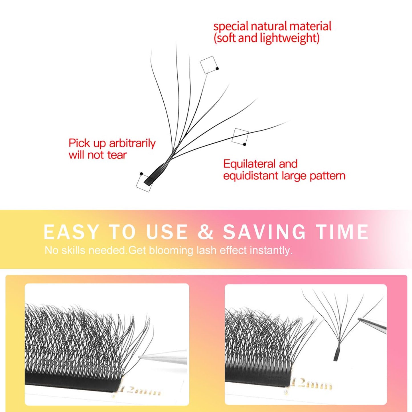 W Lash Extensions Supplies 7D Eyelash Extensions W Shape 0.07mm Thickness D Curl 9mm Premade Fans Easy Fan Lashes Volume Matte Black 12 Rows Crisscross Eye Lashes(W-7D-0.07-D,9mm)