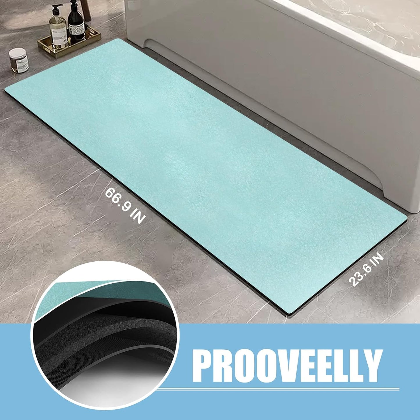 Diatomaceous Earth Bath mat Bathroom Rugs Super Absorbent Quick Dry Non Slip Bath Mat Thin Bathroom Floor Mats Fit Under Door-Shower Rug for in Front of Bathtub Shower, Green, 23.6"x66.9"