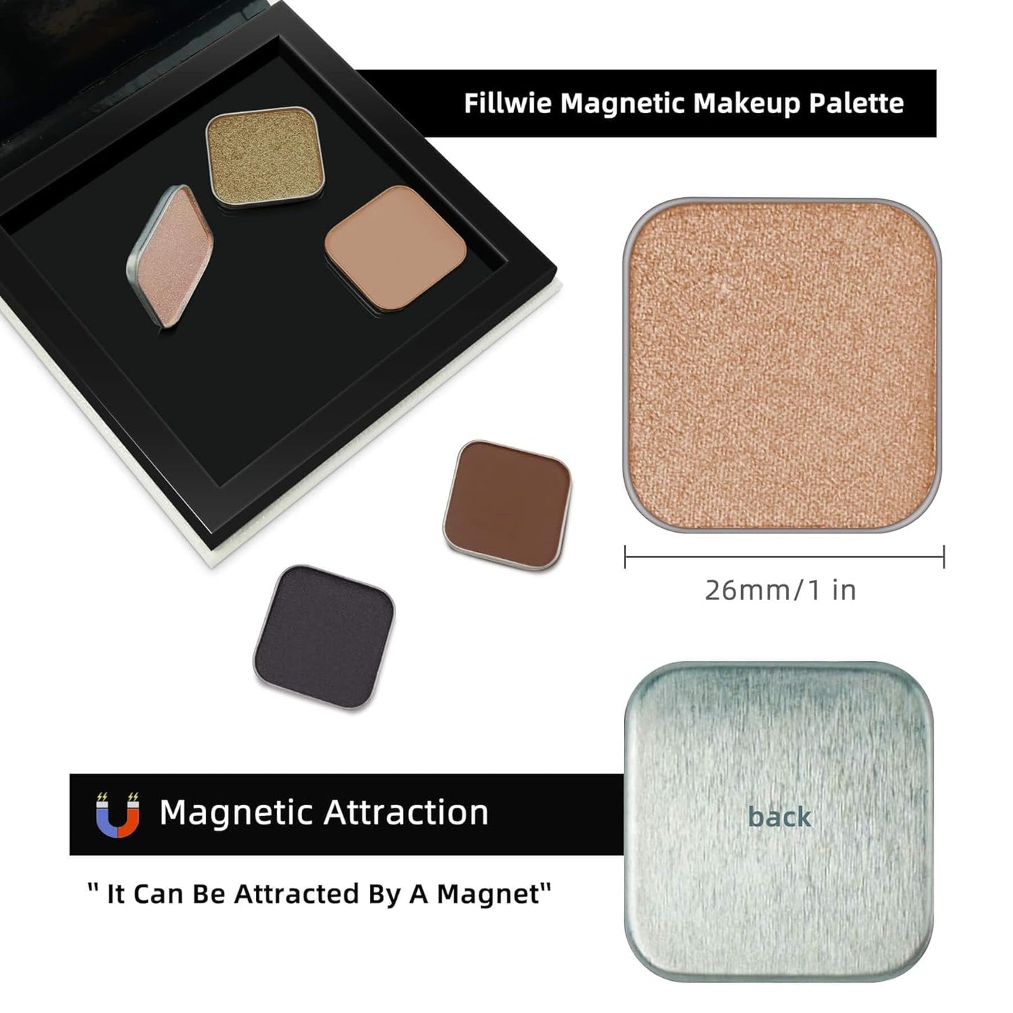 Magnetic Single Matte Eyeshadow with Metal Pan, Eyeliner Powder for Cat Eye Smoky Makeup, Eyeshadow Refill, Black Pan, for DIY Empty Magnetic Palette (Midnight Noir)