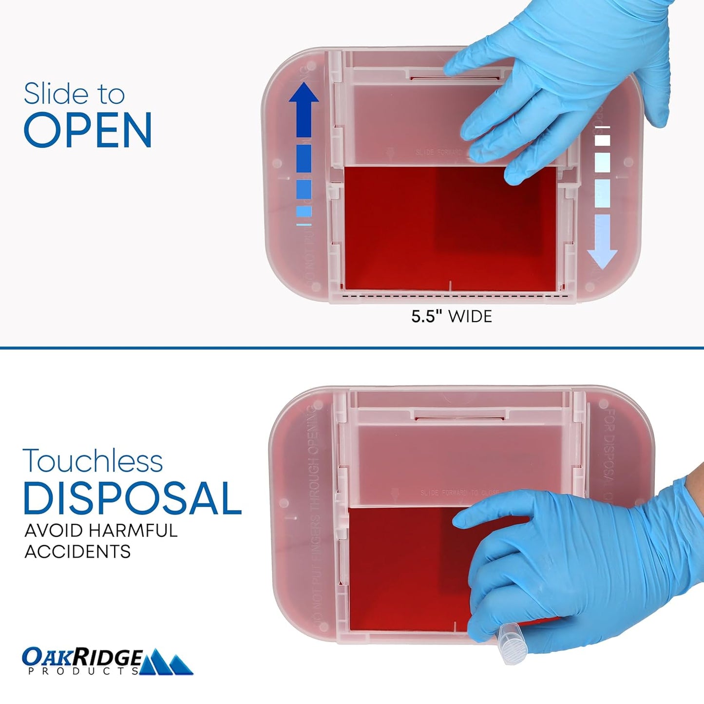Oakridge Products Large Sharps Container for Home Use and Professional 2 Gallon (20-Pack) with Sliding Top, Biohazard Needle and Syringe Disposal, CDC Certified