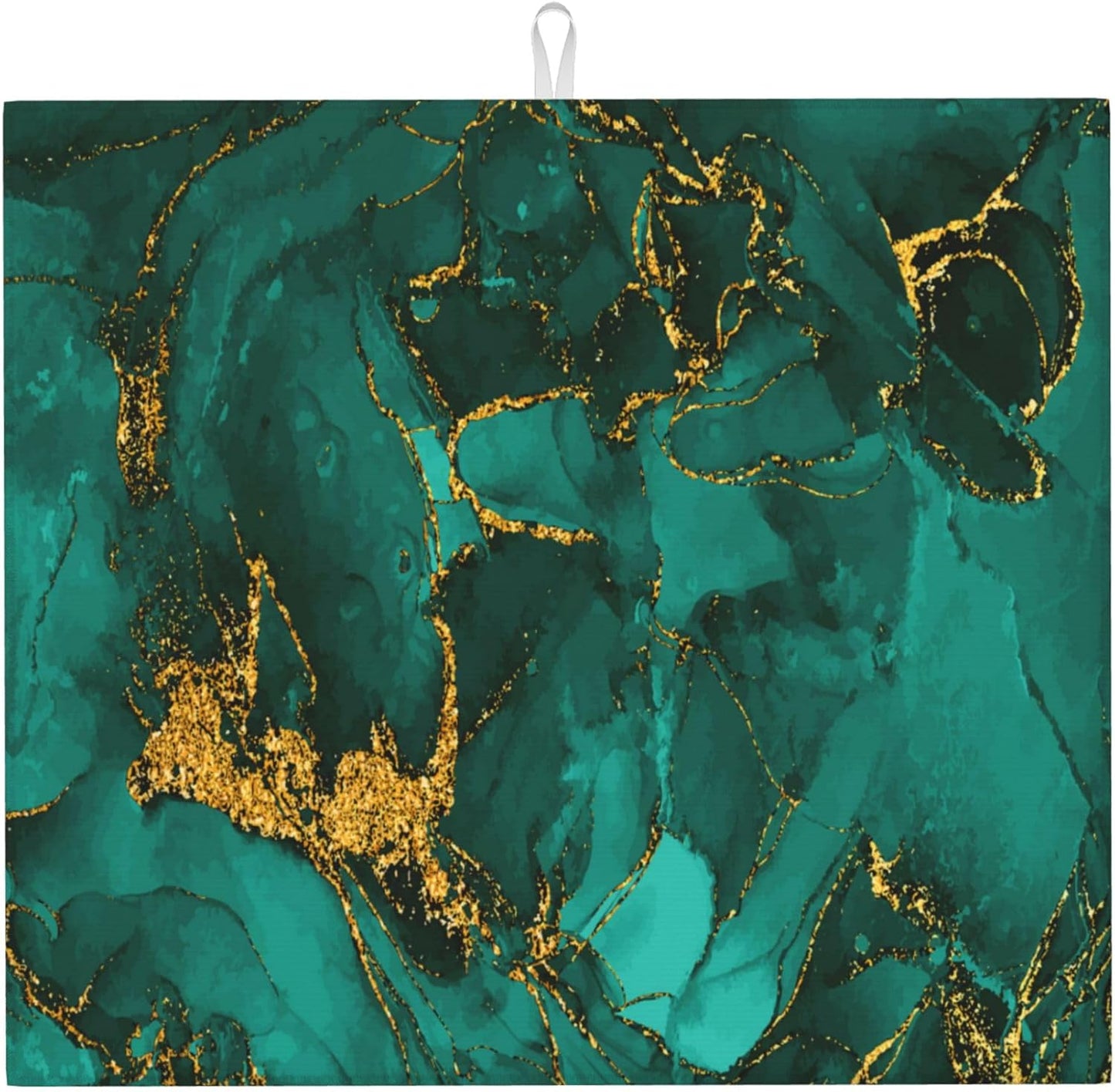 Turquoise Marble Decorative Dish Drying Mat for Kitchen Counter Washable Absorbent Reversible Microfiber Emerald Dark Green Drying Pad Kitchen Accessories 16"x18"