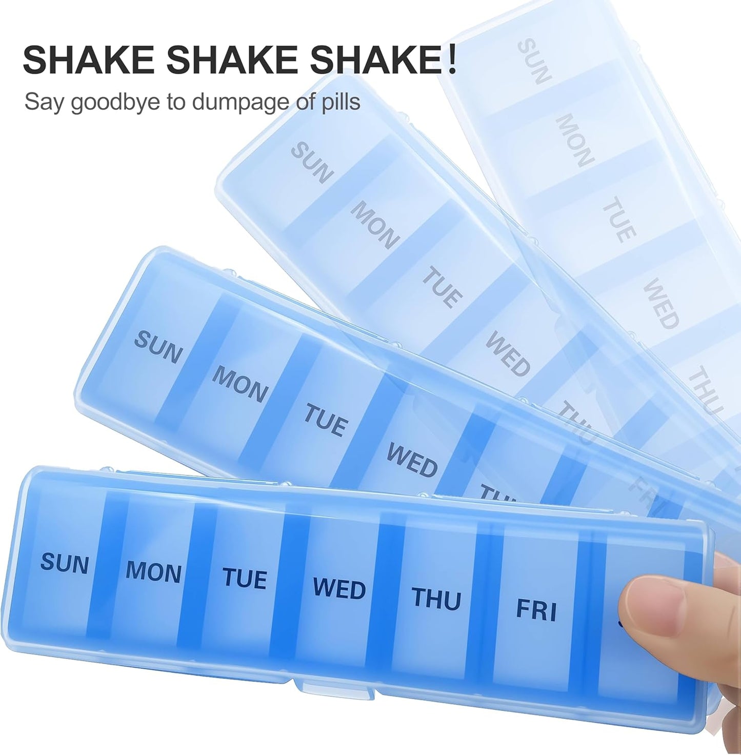 Silicone Weekly Pill Organizer 7 Day, Arthritis-Friendly Medicine Box Daily Pill Box, Large Medicine Case with Shell, Compact Travel Pill Container for Pill, Vitamin, & Fish Oil (Blue)
