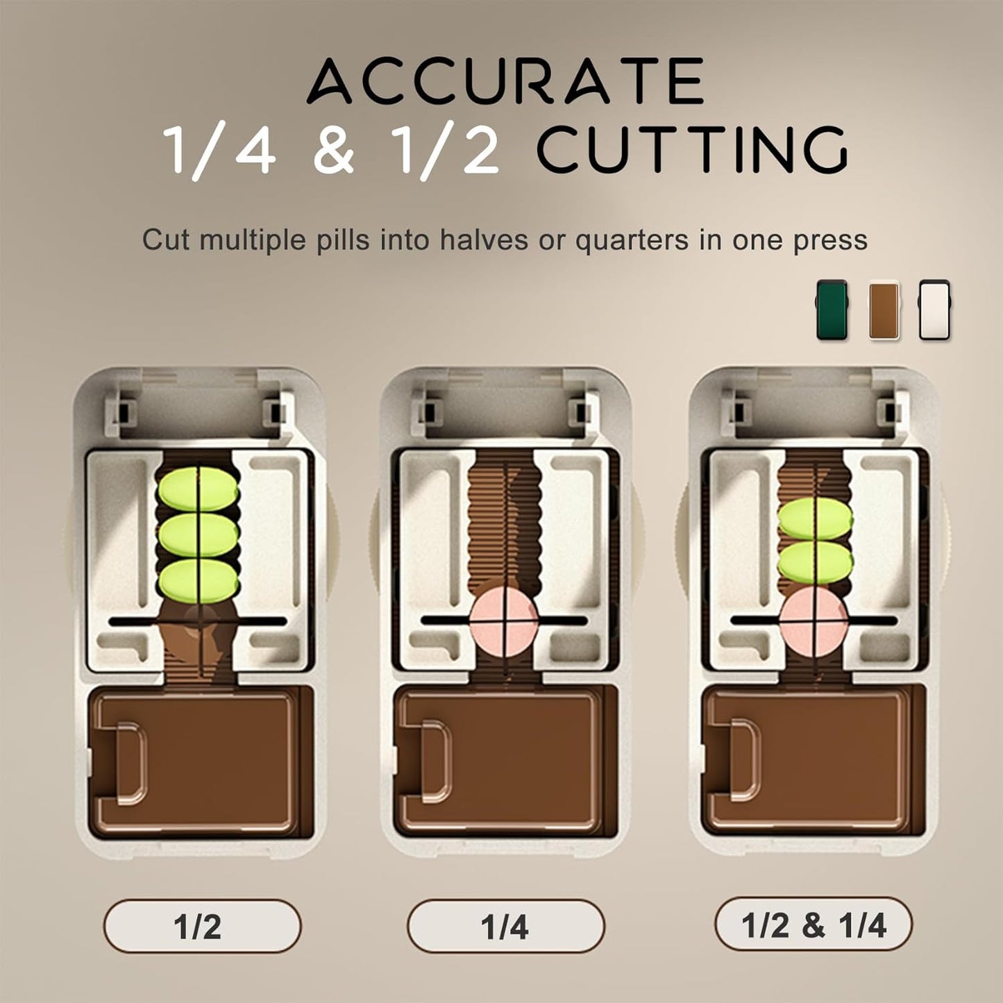 Pill Cutter - 1/4 & 1/2 Pill Splitter for Small Tiny Large Pills Professional | Hidden Blade & Sealed Storage | Adjustable & Cuts Multiple Tablets | Includes Cleaning Brush (Black)