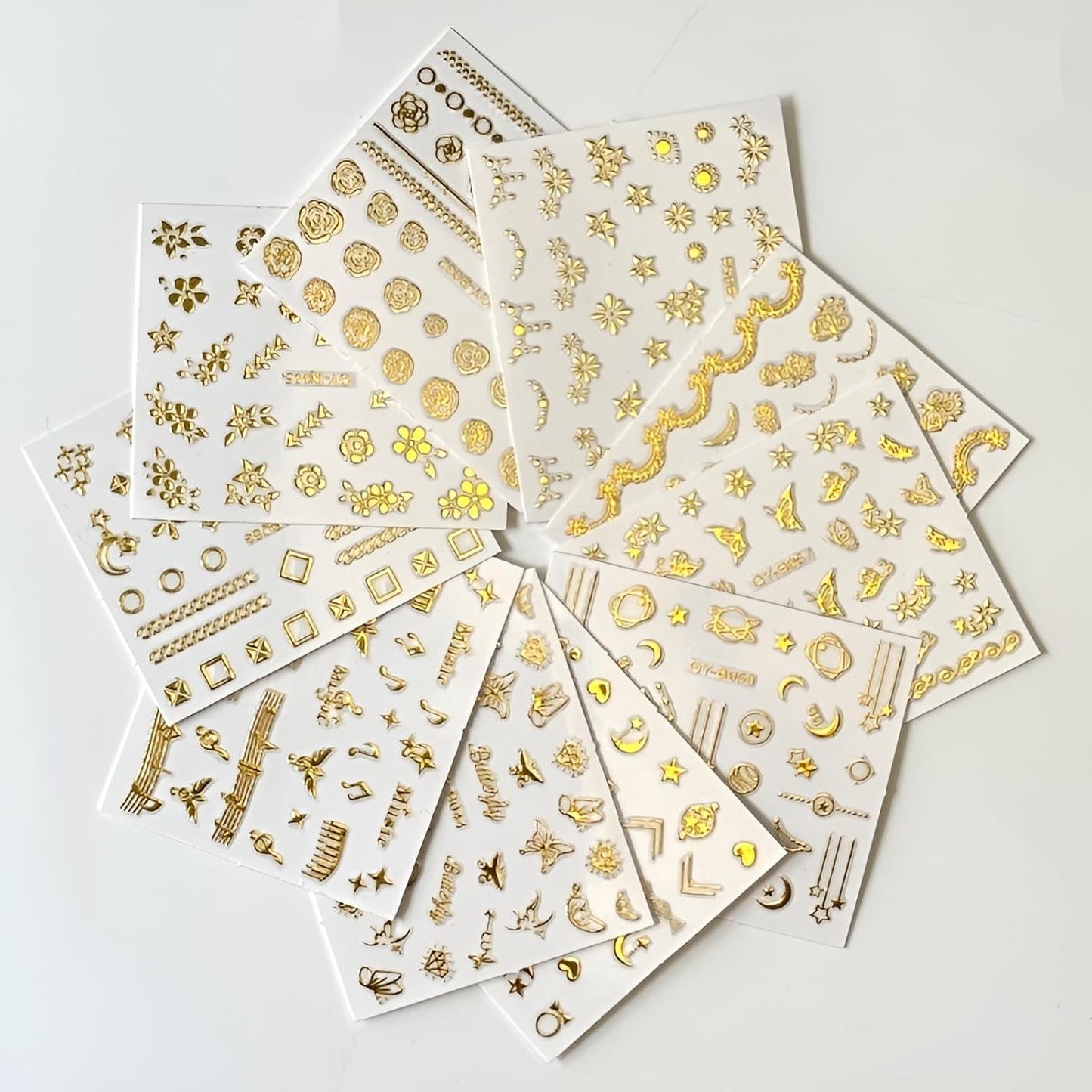 30 Sheets Gold Nail Art Stickers Gold Flower Butterfly Nail Stickers Star Line Self-Adhesive Nail Decals Acrylic Nails DIY Design Nail Supplies for Women and Girls