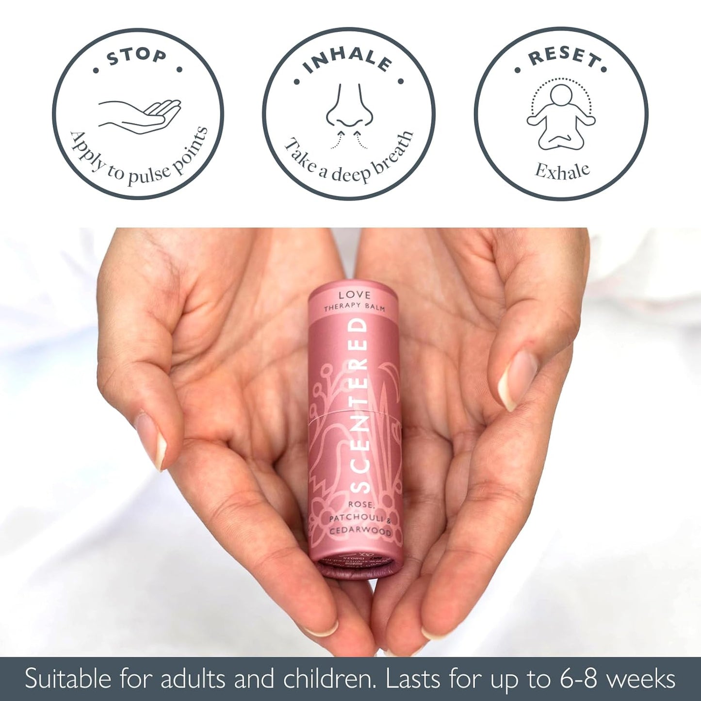 Scentered Aromatherapy Balm Stick - Love - Rose Essential Oils Rub On for Emotional Regulation & Balance - 100% Natural: Rose, Cedarwood, Ylang Ylang - Self Care Gifts for Women