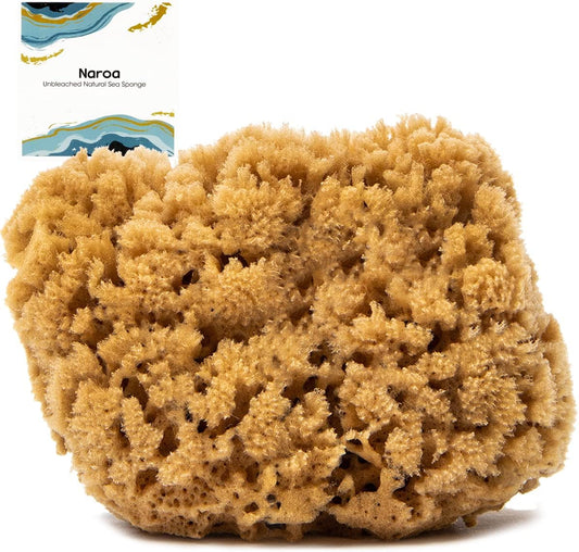 Naroa Massage Natural Shower Sponge Large | Unbleached Body Scrubber Puff | Bath Sea Loofah for Healthy Skin | Sustainable Plastic Free (L)