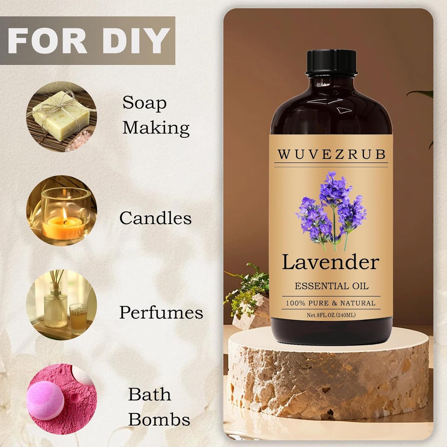 Lavender Essential Oils 240ML- Pure and Natural Lavender Essential Oil for Aromatherapy Diffuser,Soap Making & DIY - Lavender /8 Fl Oz