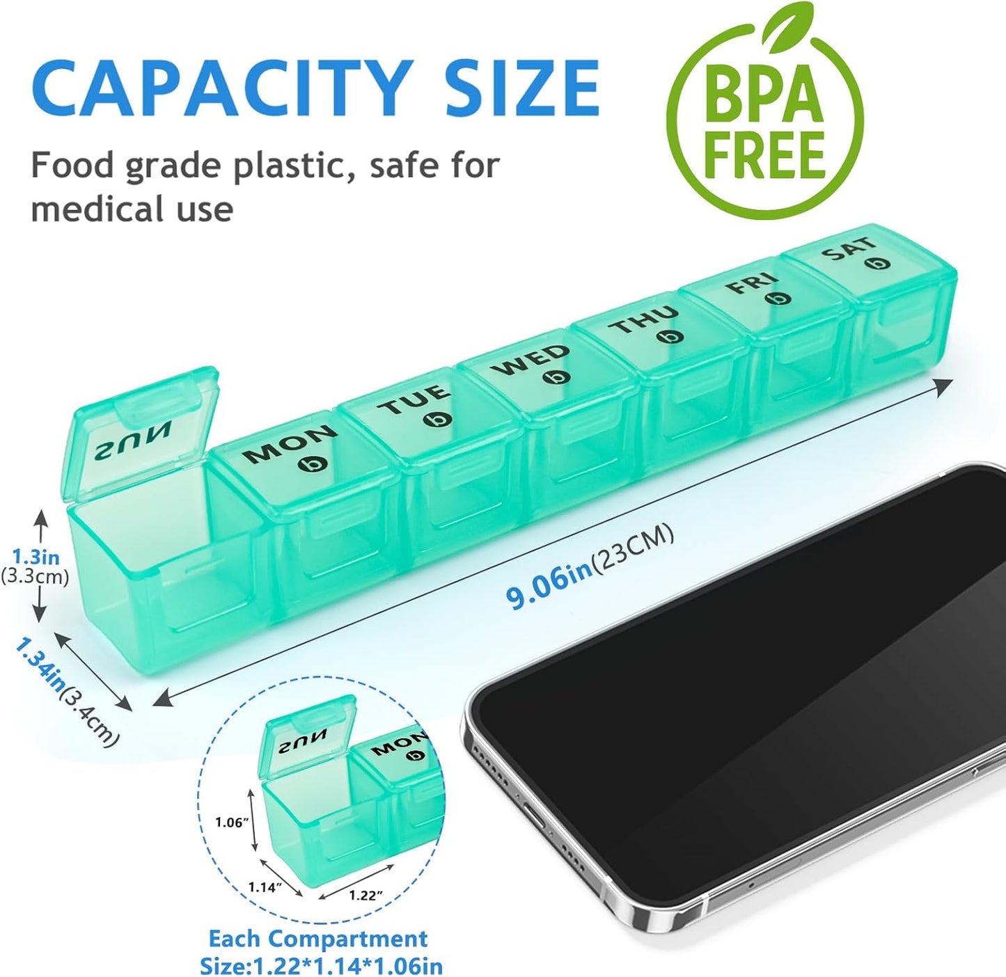 2-Pack Large Weekly Pill Organizer,7 Day Pill Cases Organizers Once A Day,Am Pm Pill Container 14 Compartment,Daily Vitamin Pill Box Dispenser 1 Week,Medication Aid Organizer Box for Supplement