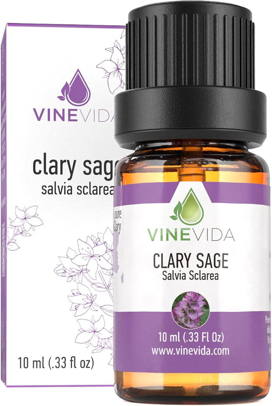 VINEVIDA Clary Sage Essential Oil 10 mL - Undiluted Candle Scent DIY Scents for Candlemaking Soap Making Safe Skin 0.33 Fl Oz 1.33 Ounces