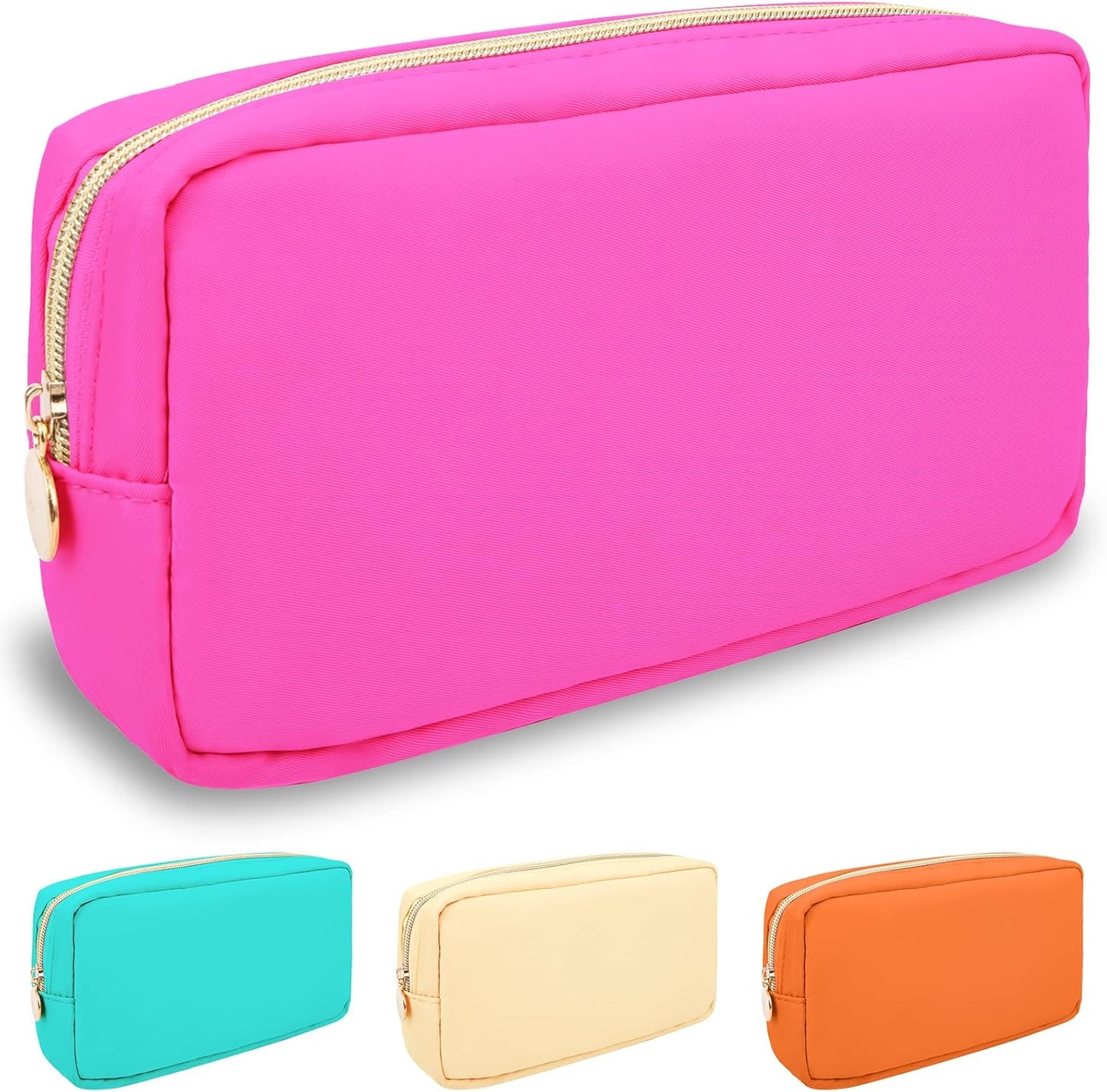 Nylon Small Makeup Bag for Purse, Cute Preppy Makeup Bag Cosmetic Zipper Pouch Purse, Waterproof Portable Travel Toiletry Bag Clutch Makeup Brush Bag Organizer Storage for Women Men Girls(Hot Pink)