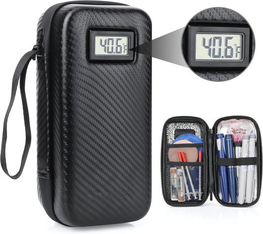 Insulin Cooler Travel Case TSA Approved, Insulin Travel Case Temperature Display, Portable Insulin Pen Cooler Travel Case for Insulin Ice Pack, Travel Diabetic Supplies (Black)