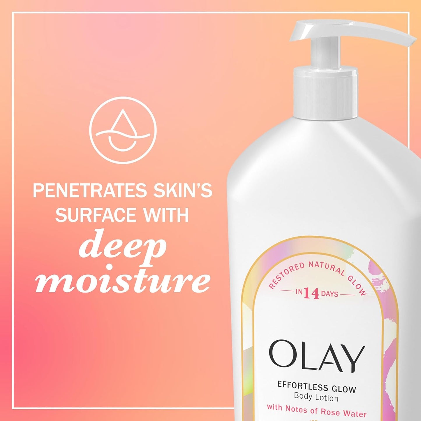 Olay Body Lotion for Women, Effortless Glow, Restore Natural Glow, 24hr Moisturizing & Deep Hydration, Absorbs Instantly, Penetrating Vitamin B3 Complex, For All Skin Types, Rose Water Scent, 18 fl oz