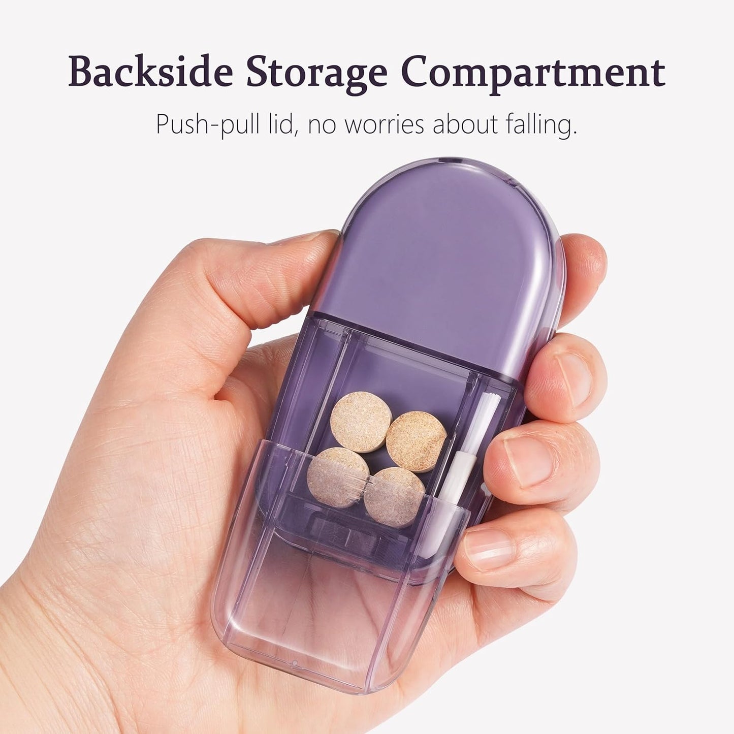 Pill Cutter Splitter for Small and Tiny Pills, or Large Pills. V-Shaped Design for Multiple Sizes. Safety Blade Guard. Loss-Proof Built-in Small Brush & Sliding Door Pill Storage (Olive)