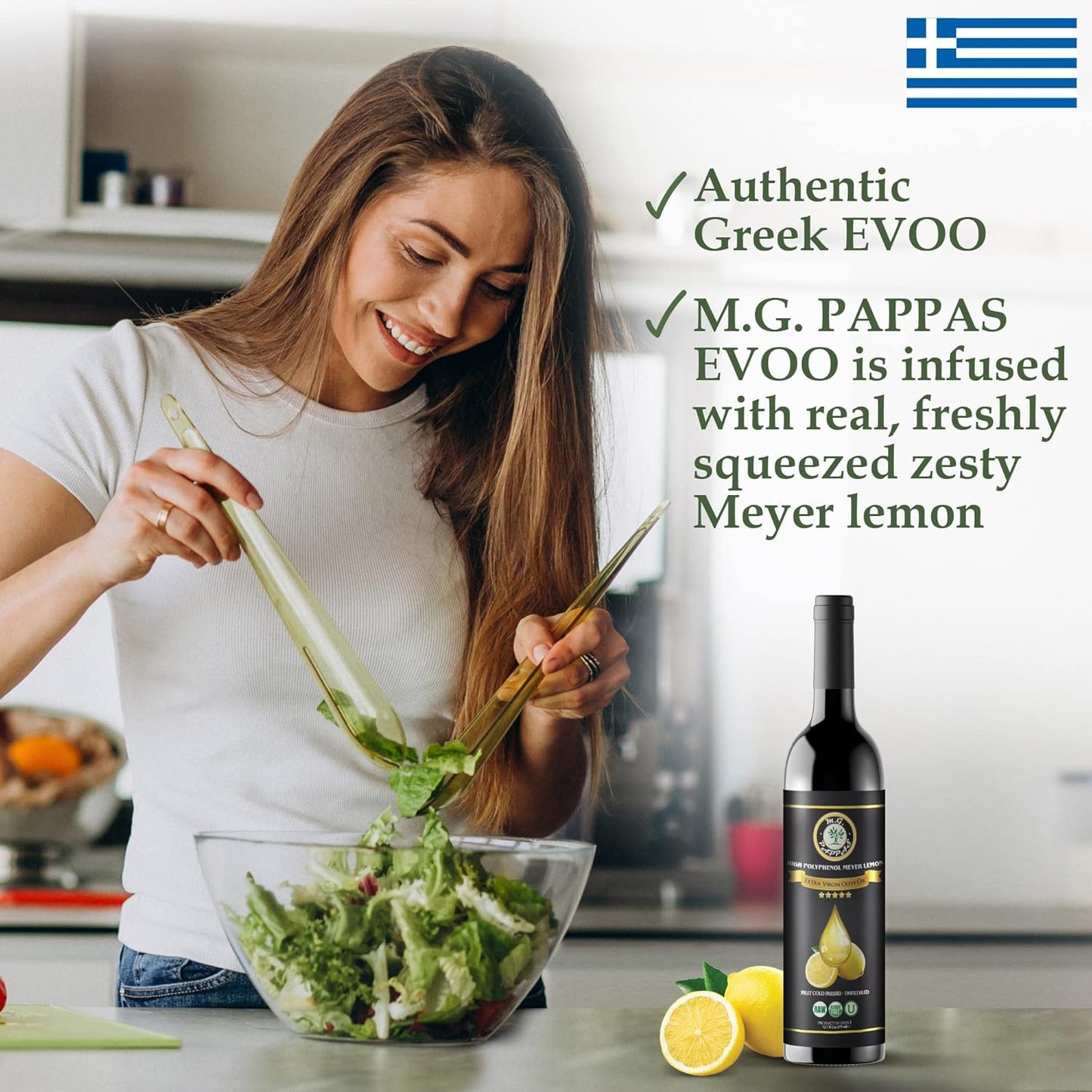 M.G. PAPPAS High Polyphenol Rich Meyer Lemon Olive Oil - Extra Virgin Olive Oil Polyphenol over 500mg/kg - Cold Pressed & Unfiltered - High Hydroxytyrosol Greek Olive Oil - Award Winning 12.7 Oz