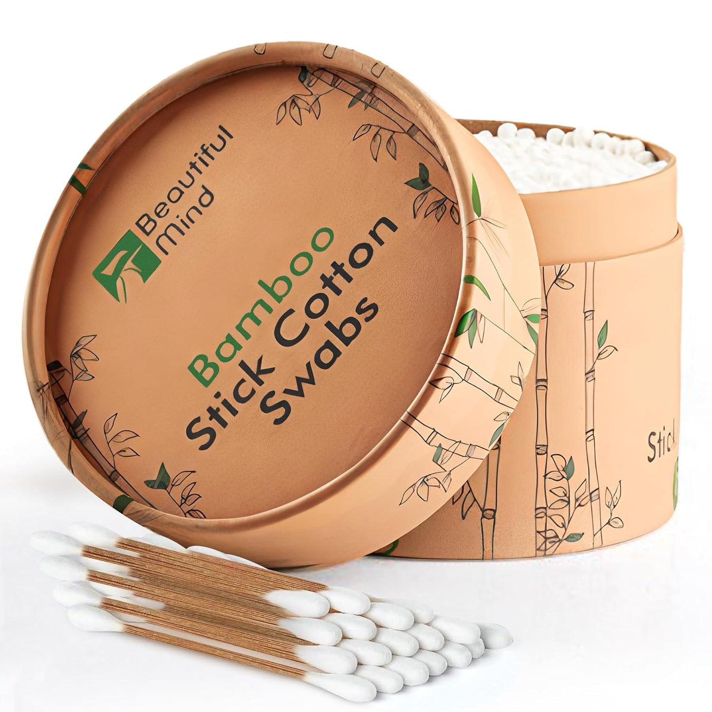 Natural Bamboo Cotton Swabs for Ears – 500 Pack – Qtips with Carbonized Bamboo for Durability – Eco-Friendly, Biodegradable & Vegan – 100% Cotton Ear Swabs for Makeup (Cylinder Box)