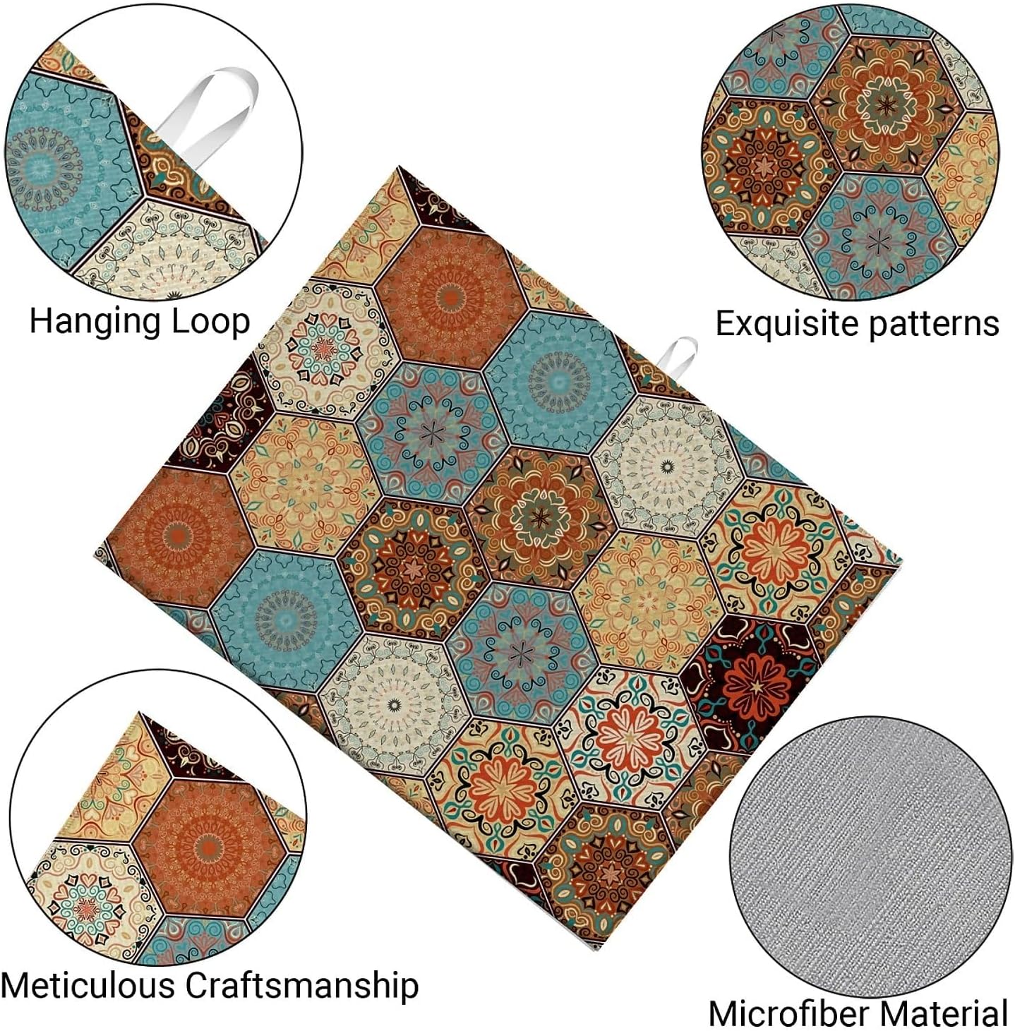 Dish Drying Mat For Kitchen Counter, Personalized Bohemian Microfiber Absorbent Dish Drainer Rack Pad Reusable Large 18x24in Drying Mat