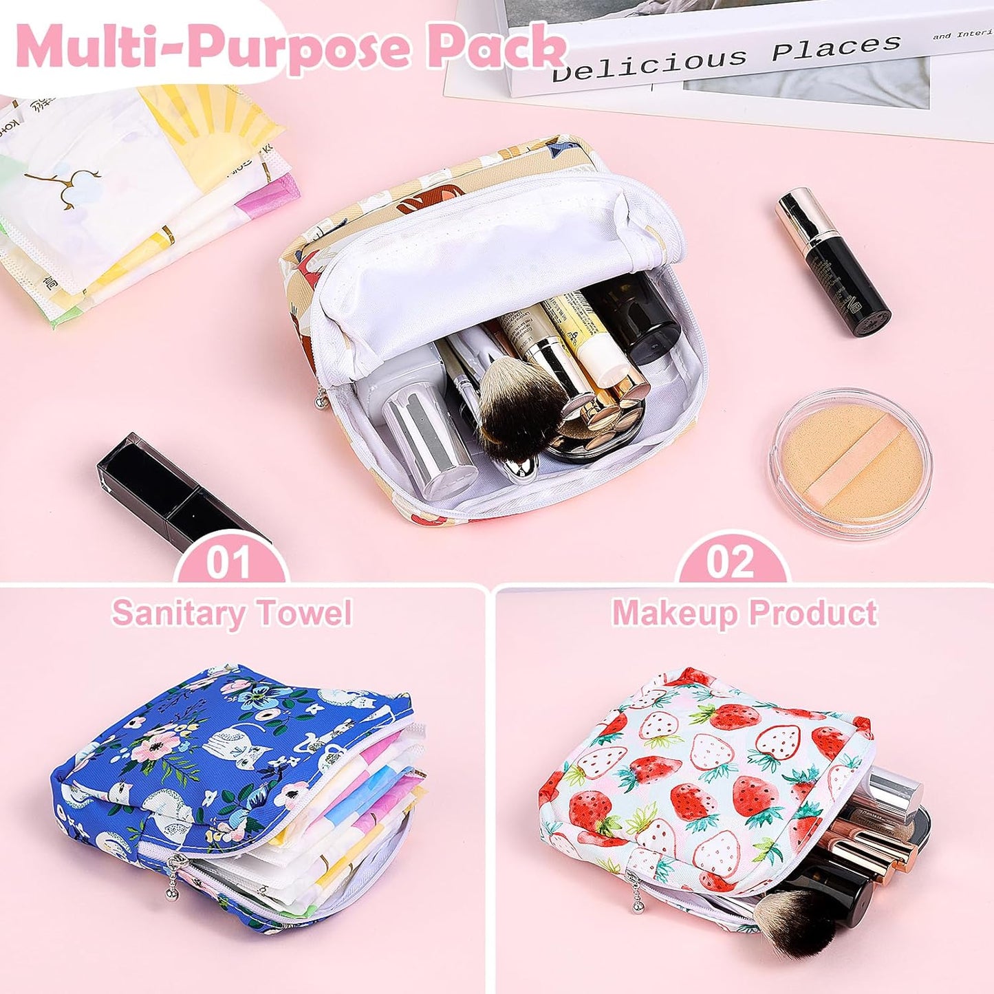 Desing Wish Period Bag Pouch Soft Cloth Sanitary Napkin Storage Bag Portable Menstrual Pad Pouches Tampon Holder for Purse First Period Kit for Girls 9-12 (Playing Cat)