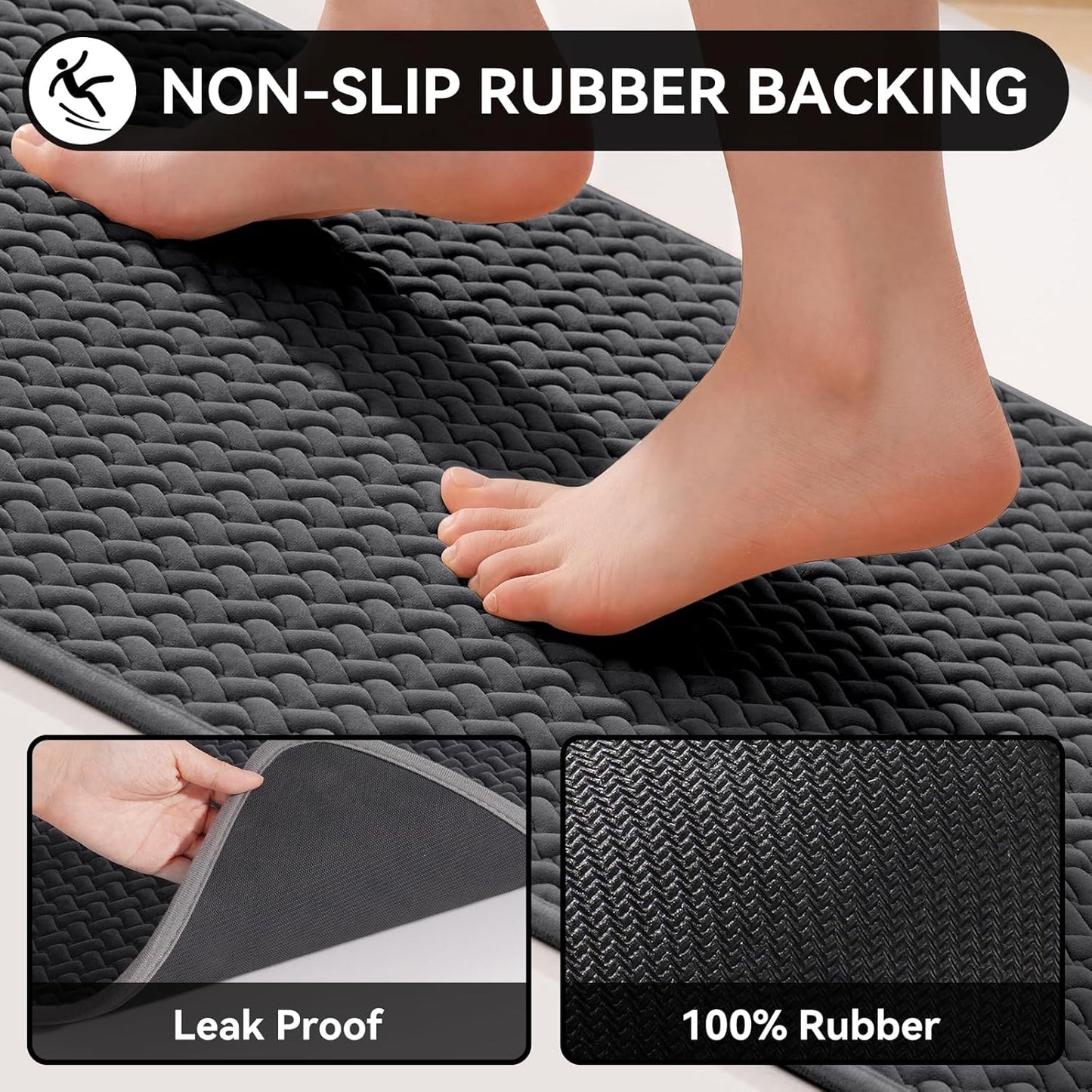 Bathroom Rugs Non Slip, Super Absorbent Quick Dry Bath Mat, Foam Weave Texture Rubber Backing Ultra Thin Bathroom Mats Fit Under Door Bathroom Floor Bathtub Shower