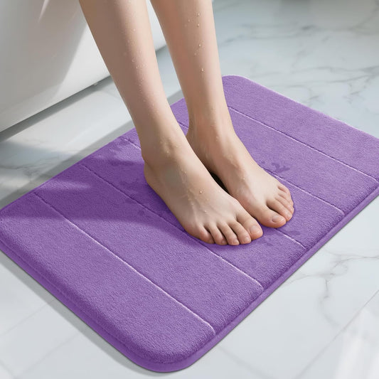 Yimobra Memory Foam Bath Mat, Super Soft Absorbent Bathroom Rug Non Slip 24x17 Inch, Quick Dry, Machine Washable Floor Carpet for Tub Shower, Home Decor Accessories, Lavender