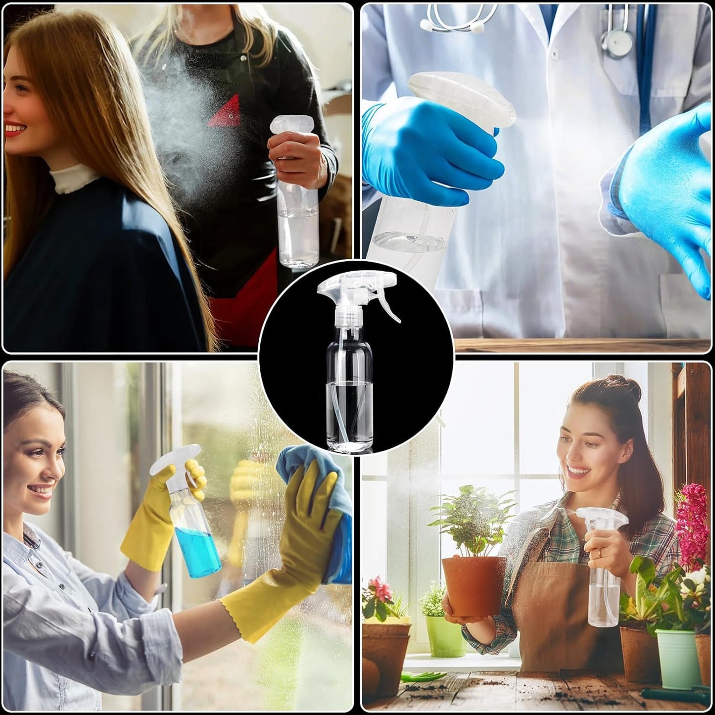 Cosywell Plastic Spray Bottles 8.8oz/260ml 4 Pack Empty Spray Bottle for Cleaning Mist/Stream Heavy Duty Water Spraying Bottle for Cooking Solutions Essential Oils Hair Care(Clear)