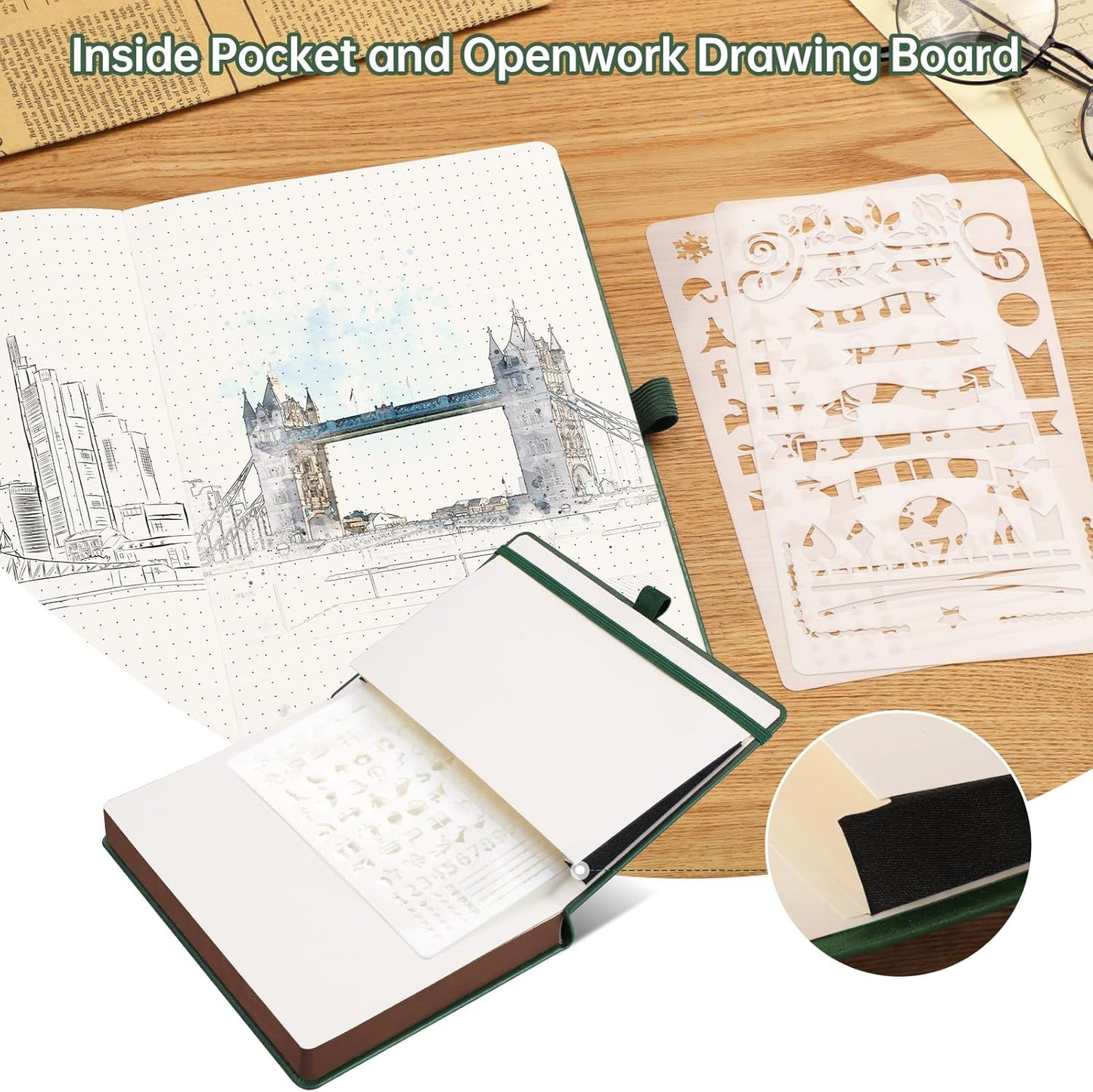 AHGXG Thick Journal Dotted Notebook for Men - 320 Numbered Pages A5 Notebook for Writing, 100gsm Dot Paper, Vintage Leather Hardcover, for Women Work Office School, 5.75'' X 8.38''- Dark Green